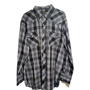 Roper Men's Black and Blue Pearl Snap Button Up